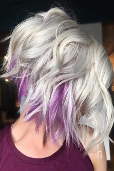 Purple Underneath Hair, Platinum Blonde Bobs, Hair Cute, Platinum Hair, Hair Waves, Purple Hair, Bobs Haircuts, Wavy Hair