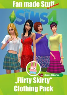 [Standardheld] : “Flirty Skirty” Clothing Pack Infos + Download... 200 Followers, Sims 4 Update, Sims 4 Cc Packs, Glitter Top, Sims 4 Downloads