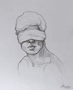 a drawing of a woman with a bandage on her head