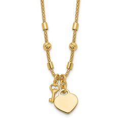 14k yellow gold polished and diamond-cut detailed rope chain necklace with lock and heart charm. Has a fancy lobster claw clasp. Chain measures approximately 17"L x 3/16"W, charm measures approximately 1/2"L x 7/16"M. Womens Ankle Bracelets, Signet Rings Women, Cross Necklace Women, Womens Cuff Bracelets, Heart Charm Necklace, Womens Rings Fashion, Lock Necklace, Womens Earrings Studs, Gold Bracelet For Women