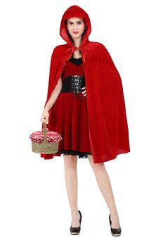 PRICES MAY VARY. Unisex Hooded Cloak length from shoulder to bottom is 35",about 90cm. Smooth and soft velvet Material,very high quality and comfortable hooded cloak. Womens Little Red Riding Hood, with oversized hooded,one size fit all.Halloween cape with hood for men or women, ties at the neck. Perfect for costume parties,Halloween,cosplay,vampire, witch,royalty, magician, gothic, medieval, dress-up, role play, masquerade ballsand,stage costuming witches, vampires, royalty, and more. Little Re Little Red Riding Hood Dress, Red Riding Hood Dress, Little Red Riding Hood Halloween, Red Riding Hood Cosplay, Little Red Riding Hood Costume, Red Riding Hood Party, Hood Dress, Riding Hood Costume, Cape For Women