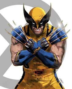 wolverine is standing with his arms crossed