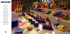 an image of children's toys on display in a store or playroom for sale