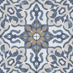 an artistic tile design in blue and white