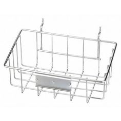 a metal shelf with two hooks on the bottom and one hook in the middle for storage