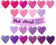 the pink hearts clipart is shown in different colors