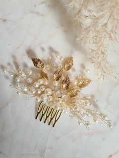 Delicate Gold Leaves and Pearls Bridal Hair Comb bridesmaid Hair Comb gold Leaf & Pearl Crystals Bridal Headpiece wedding Hair Accessory - Etsy Bridal Hair Accessories Gold, Gold Wedding Hair Accessories, Gold Hair Accessories Wedding, Bridesmaids Makeup, Crystal Bridal Headpiece, Bridesmaid Hair Comb, Headpiece Wedding Hair, Bridal Hair Combs Pearl, Bridesmaid Hair Pins