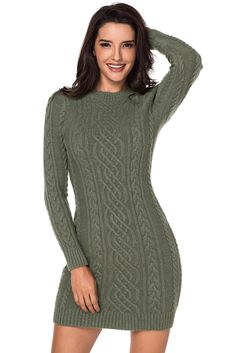 BestDealFriday Army Green Slouchy Cable Sweater Dress P1480337, Gray-(US 16-18)XL Statement Wardrobe, Cable Sweater Dress, Cheap Fashion Dresses, Tie Dye Mini Dress, Bodycon Sweater, Bodycon Sweater Dress, Mini Sweater, Vogue Knitting, Long Sweater Dress