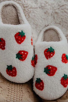 Be cozy and chic all season long. Book Dress, Ootd Instagram, Winter Slippers, Fuzzy Slippers, Red Strawberry, Strawberry Print, Birthday Tee, Doll Play, Changing Pad Cover