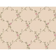 an ornate wallpaper with pink flowers and vines on it's sides, in beige