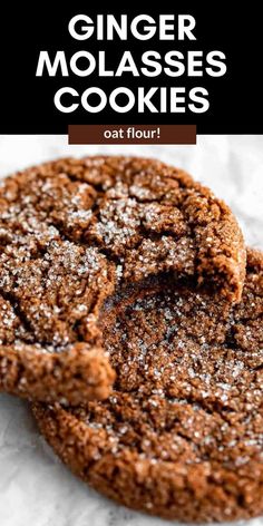 ginger molassses cookies are stacked on top of each other with text overlay