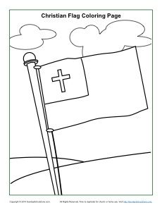 a coloring page with a flag and a cross on it