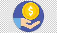 a hand holding a dollar coin in a blue circle with transparent background, hd png