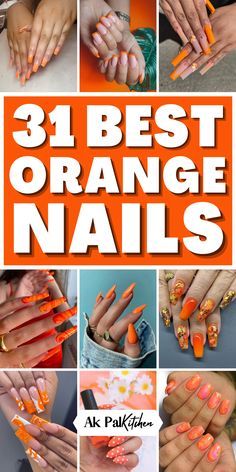 Orange Aesthetic Nails Acrylic, Soft Orange Nails Design, Highlighter Orange Nails, Neon Orange And Purple Nails, Orange Multi Color Nails, California Inspired Nails, Summer Nail 2024 Trends Orange, Matt Orange Nails, Cutie Orange Nails