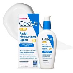 CeraVe Facial Moisturizing Lotion AM SPF50 - 3 fl oz Cerave Facial Moisturizing Lotion, Cera Ve, Lotion With Spf, Cerave Skincare, Zinc Oxide Sunscreen, Facial Lotion, Sun Screen, Foaming Face Wash, Moisturizing Lotion