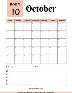 a calendar with the date on it for october, and an image of a pink background