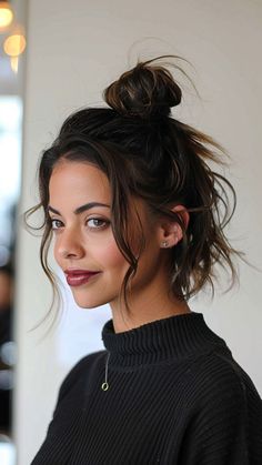 Effortlessly Cute: 24 Quick Hairstyles for Short Hair Half Back Short Hairstyles, Short Casual Hairstyle Women, Short Hair Up For Work, Half Updo Shoulder Length Hair, Half Top Knot Short Hair, Hairstyle For Not Washed Hair, Short Bob Hairstyles For Work, Lob Hair Styles Half Up, How To Tie Short Hair Up