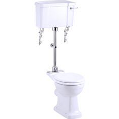 a white toilet sitting on top of a metal pole