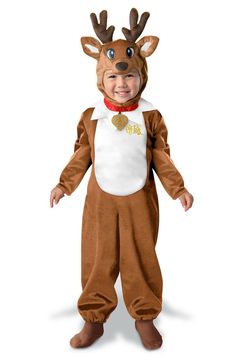 a little boy dressed up in a reindeer costume