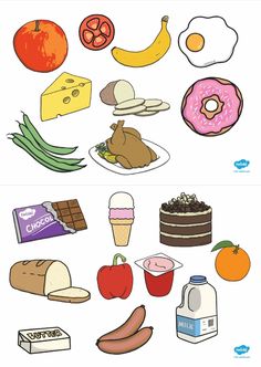 an image of different foods and drinks on the same page, each with their own name