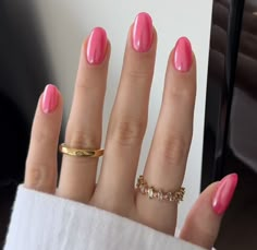 Pink Nail Summer, Gel Color Nails, Solid Colour Nails, Classy Almond Nails, Hoco Nails, Pretty Nail Colors, Hello Nails, Cute Nail Ideas