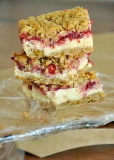 three dessert bars stacked on top of each other