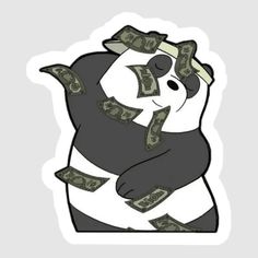 a panda bear with money on its back