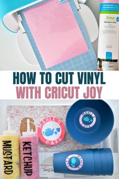 the instructions for how to cut vinyl with cricut joy are shown in this collage