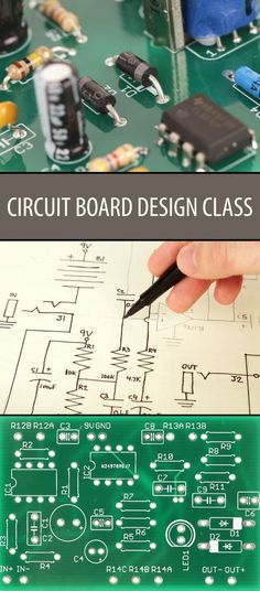 circuit board design class with hand writing on it and electronic components in the back ground