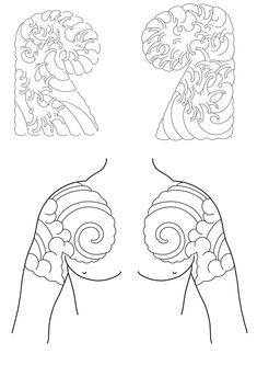 the back of a woman's chest with two different designs on it