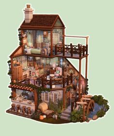 a very large doll house with lots of furniture and accessories on the top story floor