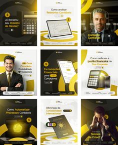 a series of web pages designed to look like they have yellow and black colors