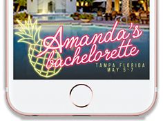 an iphone with the words amanda's bachelor on it and a pineapple in front