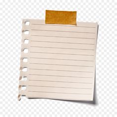 a piece of lined paper with a sticky note attached to it, on a transparent background