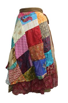 a multicolored patchwork skirt with ruffles