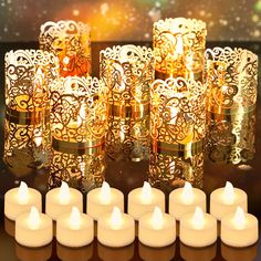 PRICES MAY VARY. Adequate Quantity: You will receive 72 pieces of gold votive candle holders, and 20 pieces of battery votive candles, enough quantity can meet your different decoration demands, allowing you to decorate and adding warmth to your home or parties in seconds Suitable Size: the tea light candle holders are about 4 cm/ 1.57 inches in diameter, and measure approx. 14 x 4.3 cm/ 5.51 x 1.69 inches when unfolded; And the LED votive candles are about 3.5 x 3.7 cm/ 1.37 x 1.46 inches, the Paper Candle Holder, Paper Candle Holders, Gold Votive Candle Holders, Gold Votive Candles, Candle Stick Decor, Paper Candle, Table Party, Gold Candle Holders, Candle Wrap