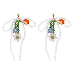 beaded bow flower earrings boogzel clothing Summer Dangle Earrings With Flower Decoration, Beaded Flower-shaped Earrings For Spring, Spring Jewelry With Dangling Beads, Spring Beaded Flower Drop Earrings, Spring Beaded Flower-shaped Earrings, Spring Flower-shaped Beaded Earrings, Flower Shaped Earrings With Colorful Beads For Party, Colorful Beaded Flower Earrings For Party, Flower-shaped Earrings With Colorful Beads For Party