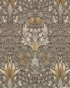 an ornate wallpaper with gold and brown flowers