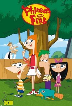 cartoon characters standing in front of a tree with the words phi and fer on it