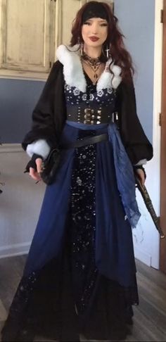 Female Pirate Outfit Blue, Pirate Winter Outfits, Winter Pirate Aesthetic, Blue Pirate Aesthetic Outfit, Winter Pirate Outfit, Fantasy Pirate Aesthetic Outfit, Pirate Dress Aesthetic, Isle Of The Lost Outfits, Fantasy Pirate Outfit