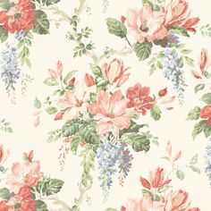 a floral wallpaper with pink and blue flowers