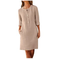 Ichuanyi Clearance Summer Dresses Women Fashion O-Neck Pockets Button Dress Solid Long Sleeve Pocket Dress - Walmart.com Dresses For Older Women Piete, Affordable Midi-length Shirt Dress With Buttons, Affordable Casual Midi Shirt Dress, Womens Dresses For Older Women, Cheap Midi Length Shirt Dress For Women, Cheap Women's Midi Dress With 3/4 Sleeves, Womens Dresses For Over 80, Fall Dresses For Over 60, Affordable Elegant Women's Shirt Dress