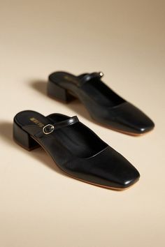 Leather upper Rubber sole Slip-on styling Imported | Mary Jane Mule Heels by Maeve in Black, Women's, Size: 37, Leather/Rubber at Anthropologie Open Back Shoes, Corporate Shoes, Heeled Mary Janes, Mules Outfit, Mule Heel, Comfortable Shoes For Women, Zapatos Mary Jane, Mule Heels, Fall 24