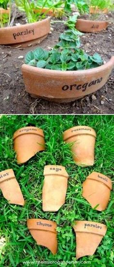 DIY upcycled garden markers from terra cotta pots. Garden Plant Markers, Garden Markers, Plant Markers, Creative Gardening, Garden Yard Ideas, Landscaping Tips, Diy Plants