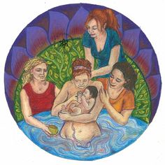 three women and a baby are sitting in the water with their mother holding her child