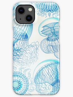 Jellyfish Vintage Botanical Illustration - Cute Turquoise Sea Life Aesthetic - Light Blue Aqua Underwater Octopus Art iPhone Case Aesthetic Light Blue, Octopus Art, Aesthetic Light