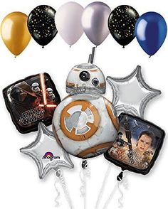 CHOKING HAZARD – Children under 8 yrs. can choke or suffocate on uninflated or broken balloons. Adult supervision required. Keep uninflated balloons from children. Discard broken balloons at once. Track Page Views With Auctiva's Counter Star Wars Balloons, Star Wars Baby Shower, 5th Birthday Party Ideas, Star Wars Bb8, Balloon Pictures, Star Wars Birthday Party, Balloon Ribbon, Birthday Star, May The 4th Be With You