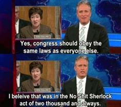 two people sitting in front of a tv screen with the caption yes, congress should obey the same laws as everyone else