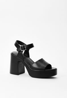 Material: Faux Leather Heel Height: 4.25" Platform Height: 1.5" Closure: Adjustable Buckle Imported. Grad Ideas, Fashion Shoes Sandals, Faux Leather Heels, Shoe Inspo, Platform Sandals Heels, Heeled Sandal, Shoe Dazzle, Platform Heels, Leather Heels