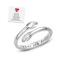 PRICES MAY VARY. 【HUG】- A hug is a symbol of comfort, encouragement, love, and protection. Engraved “I love you forever”on arms to endow a unique meaning to this hug ring.It means wherever you are I will be always with you like this hug ring hugging you forever. 【DESIGN】- Special design with touching words make it a perfect gift for your family member, girlfriend Perfect for yourself, your best friend.This will let them know you will be always with you sharing your sadness and joy and give you a Cute Couple Rings Teen, Hug Hands Ring, Cheap Couples' Jewelry For Gifts, Friendship Band Ring, Mother Daughter Rings Clay, Friendship Hug, Hug Rings, Daughter Rings, Hug Ring